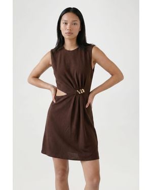 Boohoo Shoulder Pad Trim Mini Dress - Brown