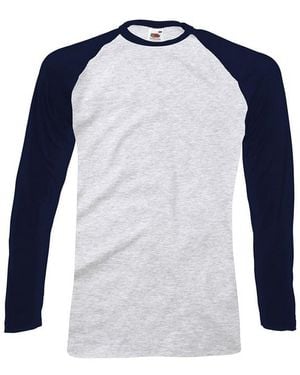 Fruit Of The Loom Long-Sleeved Baseball T-Shirt /Deep) Cotton - Blue