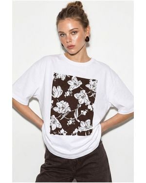 Bianco Lucci Oversized Floral Cotton T-Shirt - Grey