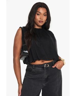 Boohoo Plus Mesh Blouson Top - Black