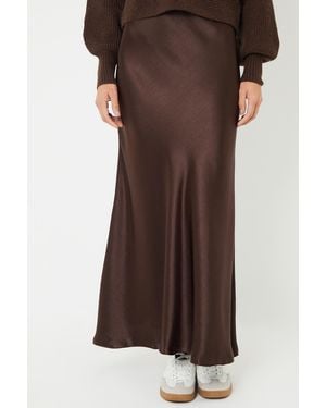 Threadbare 'Ariel' Satin Maxi Slip Skirt - Brown