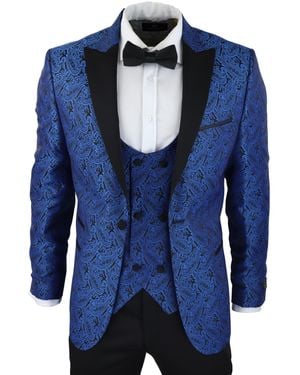 TruClothing Blauwe Smoking Blazer Vest Brokaat Zwart Satijn Paisley Dinerjack