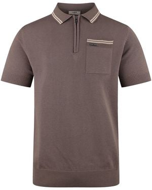 Luke 1977 Sebaco Knitted Zip Polo - Brown