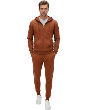 Other Fleece Tracksuit Set Full Zip Hoodie Top Winter Joggers Gym Jogging Bottoms - Brown