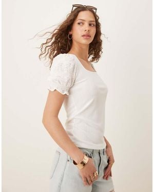 Vila Square Neck Textured Puff Sleeve Top - White