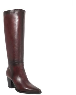Dune Tenna Leather Block Heel Knee High Boots - Brown