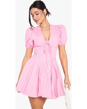 Boohoo Tall Corset Detail Puff Sleeve Milkmaid Skater Dress - Pink