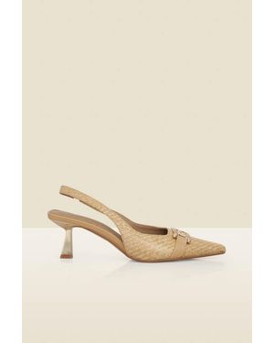 Sosandar Raffia Slingback Court Shoe With Detail - Natural