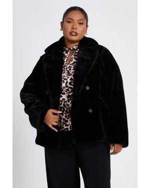 Quiz Curve Faux Fur Jacket - Black