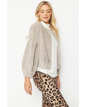Jayley Cashmer Efect Cropped Faux Fur Jacket With Puff Sleeves - White