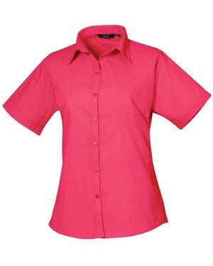 PREMIER Ladies Poplin Short-Sleeved Blouse (Hot) - Pink