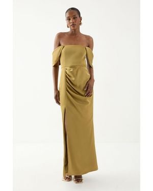 MissPap Bardot Ruched Satin Bridesmaid Dress - Metallic
