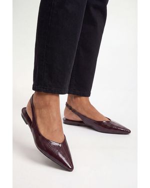 Wallis Mabel Croc Faux Leather Pointed Slingback Flats - Black