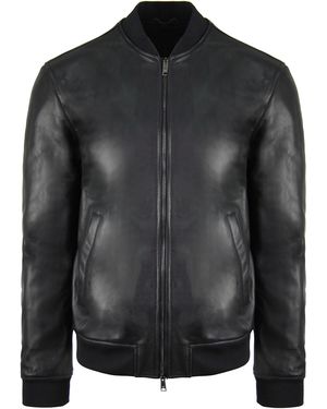 Armani Emporio Leather Bomber Jacket - Black