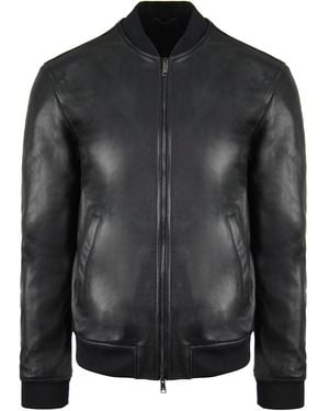Armani Emporio Leather Bomber Jacket - Black