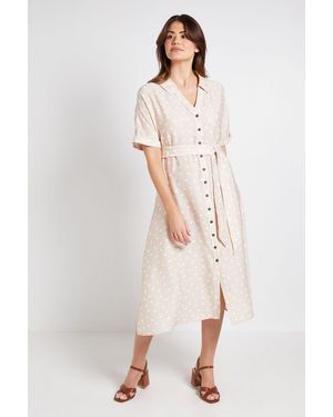 Wallis Summer Polka Dot Button Tea Dress - Natural