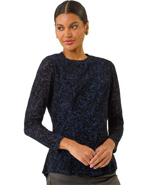 Roman Flock Mesh Textured Top - Blue