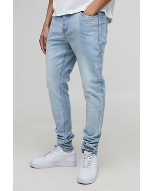 BoohooMAN Skinny Stretch Stacked Washed Jeans - Blue