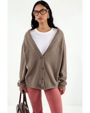 Busem Ribbed V-Neck Button Cardigan - Brown