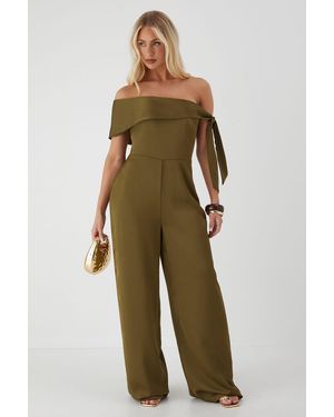 MissPap Satin Tie Shoulder Wide Leg Jumpsuit - Green