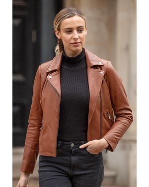 Ashwood Leather 'Celia' Fashion Biker Jacket Coat - Brown