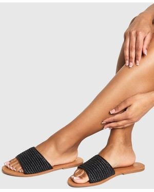 Boohoo Wide Fit Raffia Mule Sandal - Black