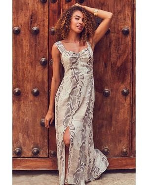Sosandar Coffee & Animal Print Maxi Dress Leather - Red