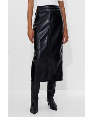 French Connection Leather-Look Midi Skirt - Black