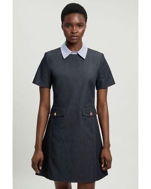 Karen Millen Tailored Denim Piping Detail A Line Mini Dress - Blue