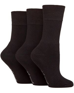Gentle Grip 3 Pack Ladies Bamboo Socks Soft Breathable Cushioned Crew - Black