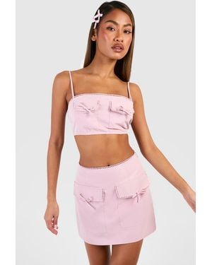 Boohoo Bow Pocket Detail Micro Mini Skirt - Pink