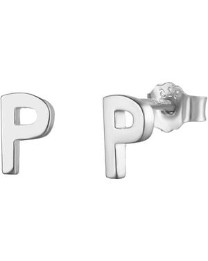 The Jewellery Stockroom Sterling Alphabet Initial Stud Earrings Letter P - Metallic