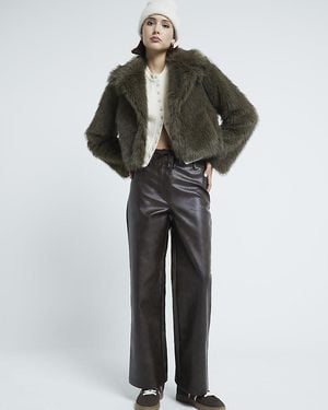 River Island Trousers Faux Leather Tailored Hybrid Pu - Brown