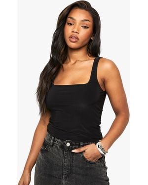 Boohoo Double Layer Slinky Square Neck Vest Top - Black