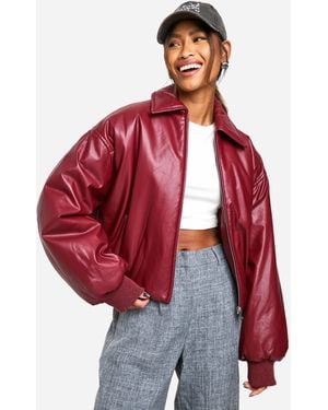 Boohoo Padded Faux Leather Bomber Jacket - Red