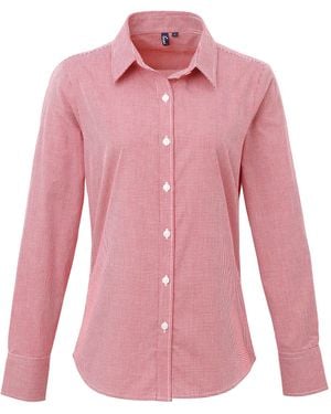 PREMIER Ladies Microcheck Long Sleeve Shirt Cotton - Pink