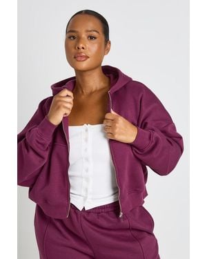 Boohoo Plus Core Basic Boxy Balloon Sleeve Oversized Zip Through Hoodie - Purple