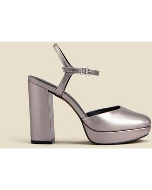 Sosandar Cici Pewter Leather Platform Block Heel - Natural
