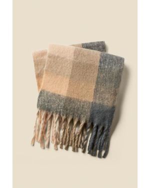 Sosandar Check Scarf With Tassels - Natural