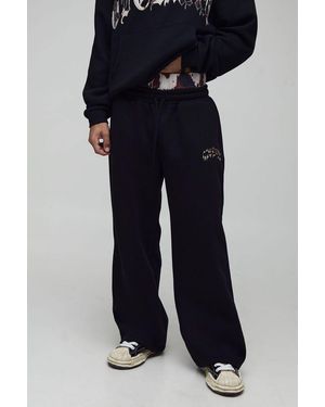 BoohooMAN Wide Leg Ofcl Cow Applique Faux Waistband Joggers - Blue
