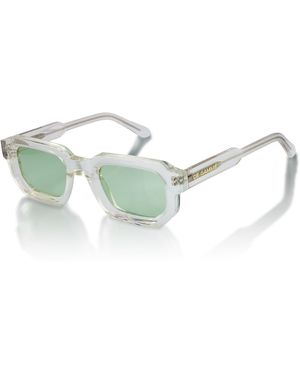 Infinity Leather De-Gamme Bold Clear Geometric Rectangle Polarized Sunglasses - Green