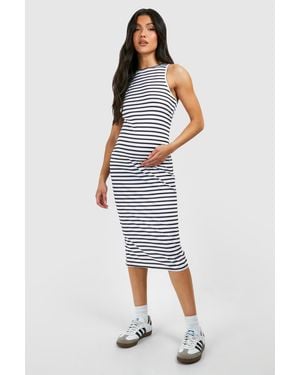 Boohoo Maternity Stripe Racer Neck Midi Dress - Blue