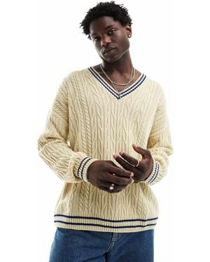 ASOS Oversized Cable Knit Cricket Jumper - Natural