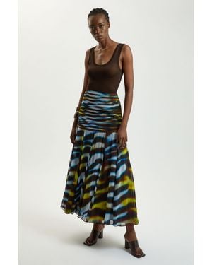 Karen Millen Petite Viscose Georgette Animal Print Drop Hem Woven Maxi Skirt - White