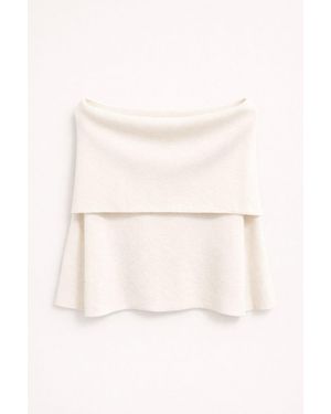 MixRay Oversized Ribbed Knitwear Blouse With Madonna Collar - Natural
