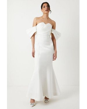 Coast Structured Satin Cross Front Bardot Wedding Dress - White