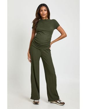 Boohoo Maternity Ruched Side T-Shirt And Wide Leg Co Ord - Green