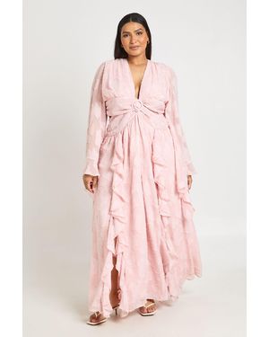 Boohoo Plus Textured Split Cut Out Maxi Dress - Pink