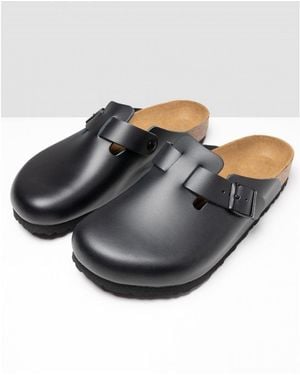 Birkenstock Boston Natural Leather Clogs - Grey