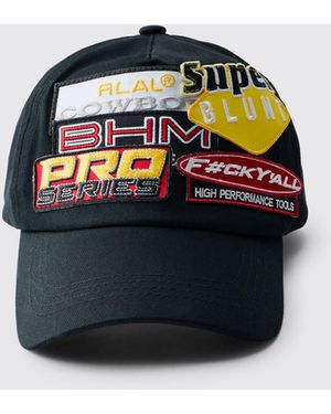 BoohooMAN Multi Patch Applique Cap - Blue